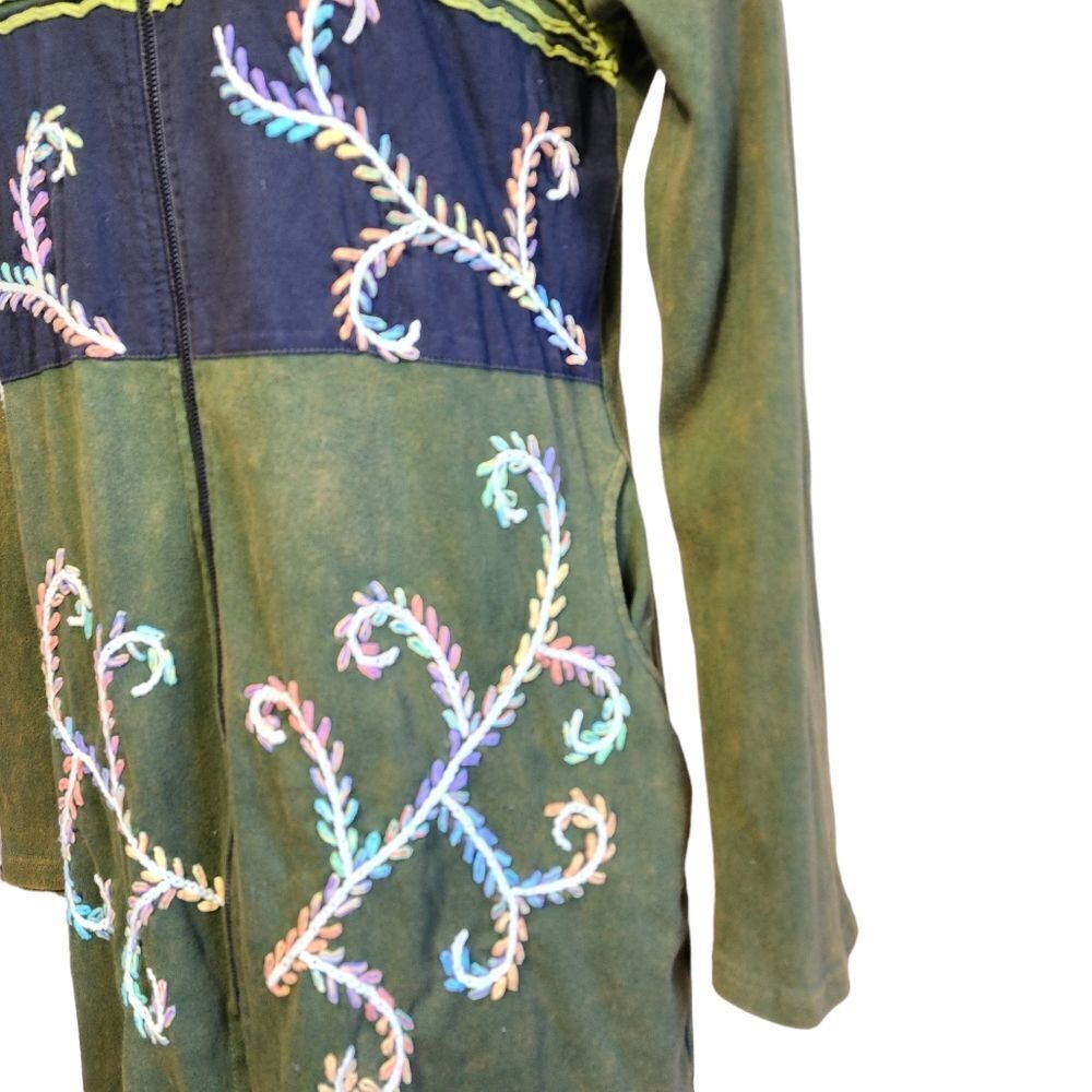 Karma Circle Sweater Xl Green Patchwork Long Hood… - image 3